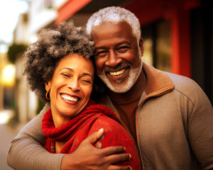 Happy senior couple smiling.